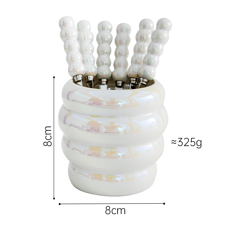 Light Luxury Ins Pearl Fruit Fork Set Creative Colorful Ceramic Storage Tank Household Stainless Steel Fork Fruit Fork Jar