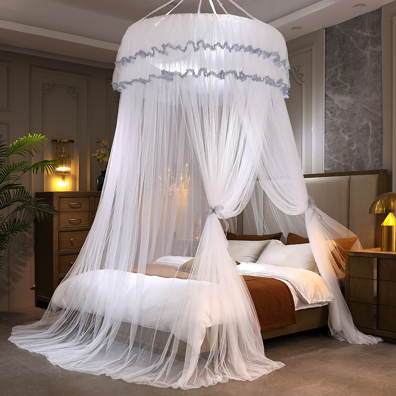 Factory Direct Sales round Top Suspended Mosquito Net Fresh Encryption Tent Yarn Princess Wind Installation-Free Floor Ceiling Mosquito Net Wholesale