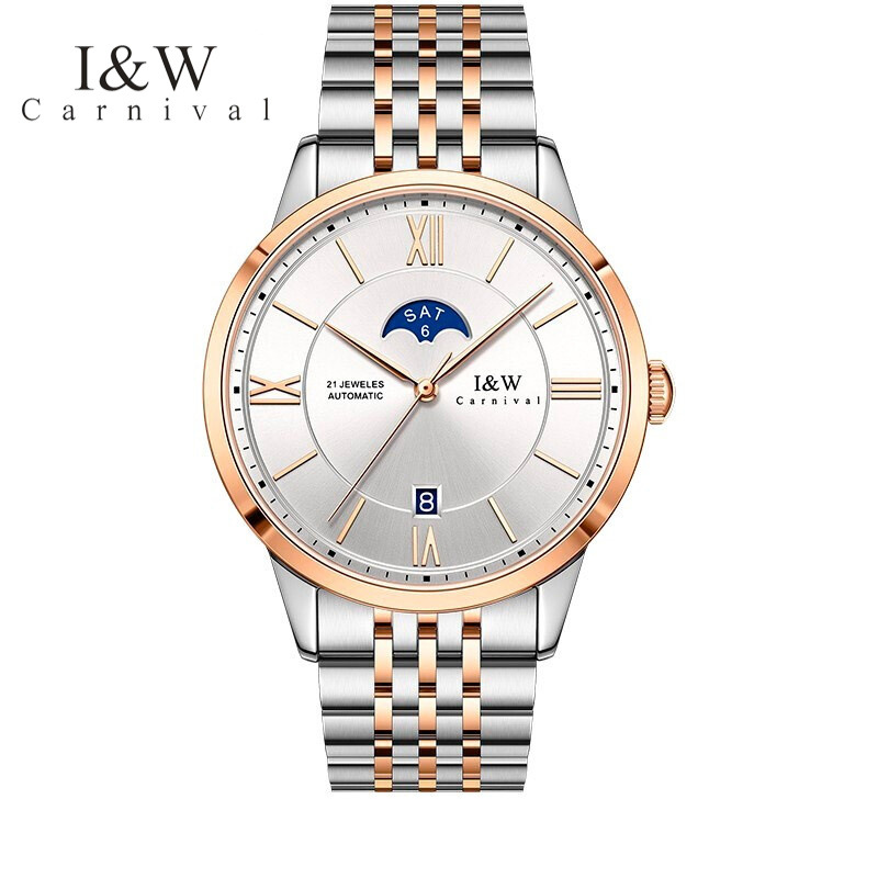 瑞士i&w手表男士自动机械表男表皇家系列双日历镂空防水爱沃驰