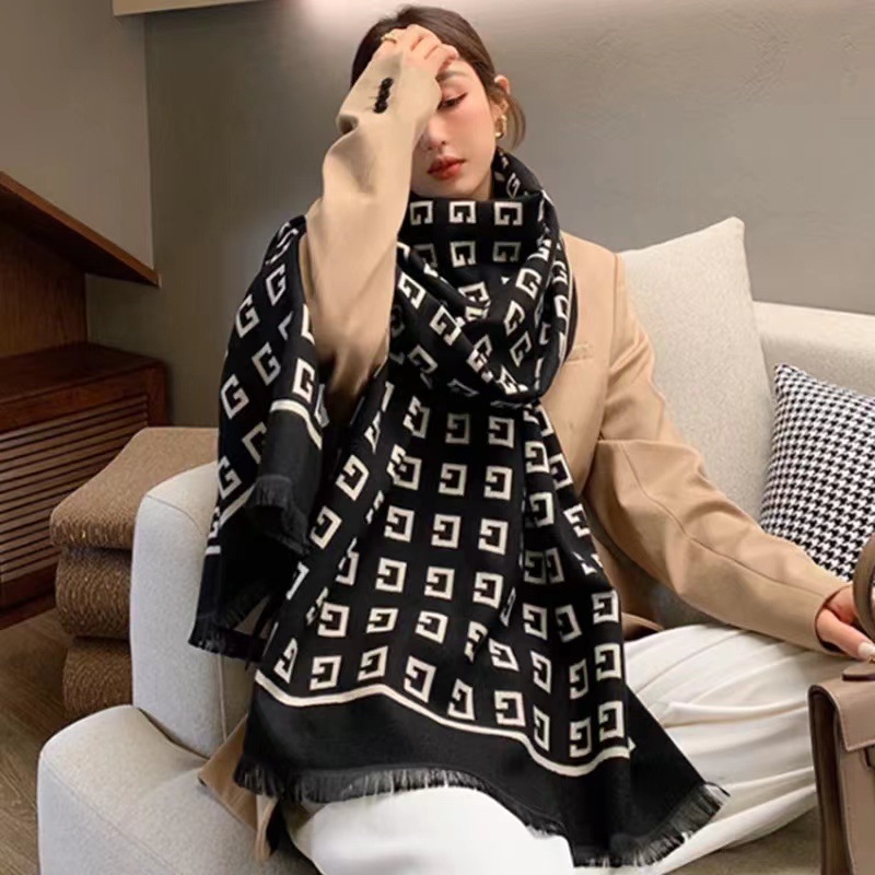 New Autumn and Winter Versatile Artificial Cashmere Scarf Female G Word Fashion Trending Warm Double-Sided Shawl Factory Wholesale