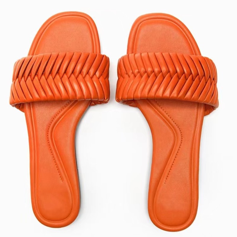 zar@a trf 新品女鞋 橙色 玫红色绗缝平底拖鞋凉拖 3652110 618