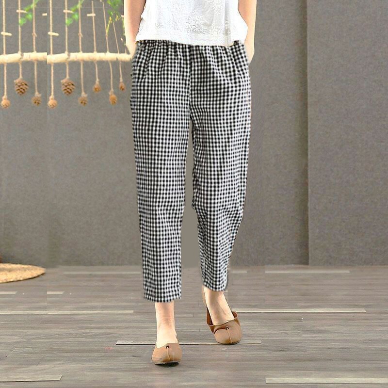 Cotton Summer Artistic Harem Pants 2023 New Printed Cropped Cotton and Linen Casual Pants Loose Mom Cropped Pants