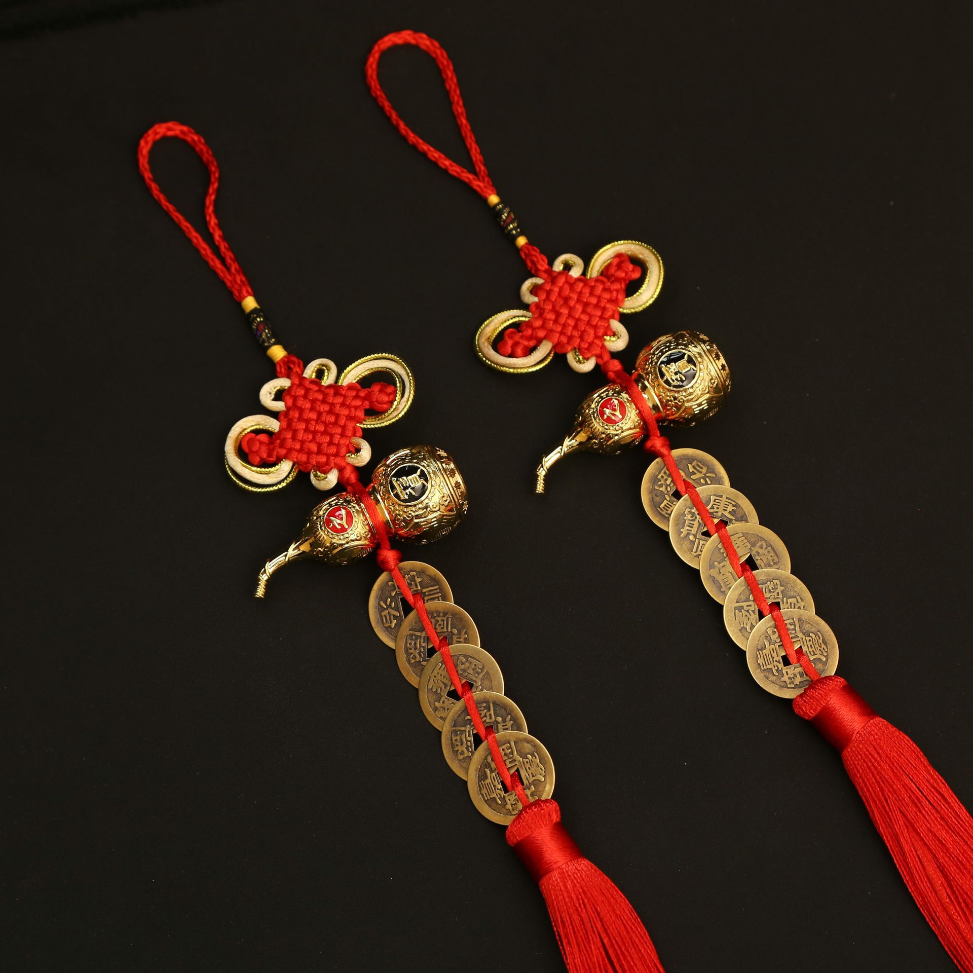 中国结五帝钱葫芦挂件手工编织门对门车挂创意家居挂饰金边流苏