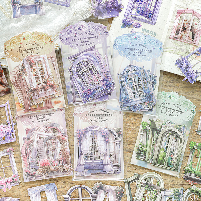 纸迹贴纸包 窗边花影系列 镂空花窗手帐装饰拼贴素材10张入 6款
