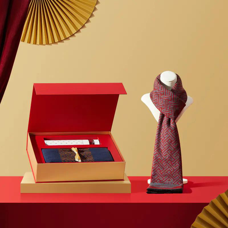 wensli/万事利 万事利新年好运礼万柿顺意围巾保温杯礼盒