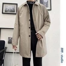 2020秋季新款潮 韩版帅气单排扣色中长款休闲风衣 男士翻领外套