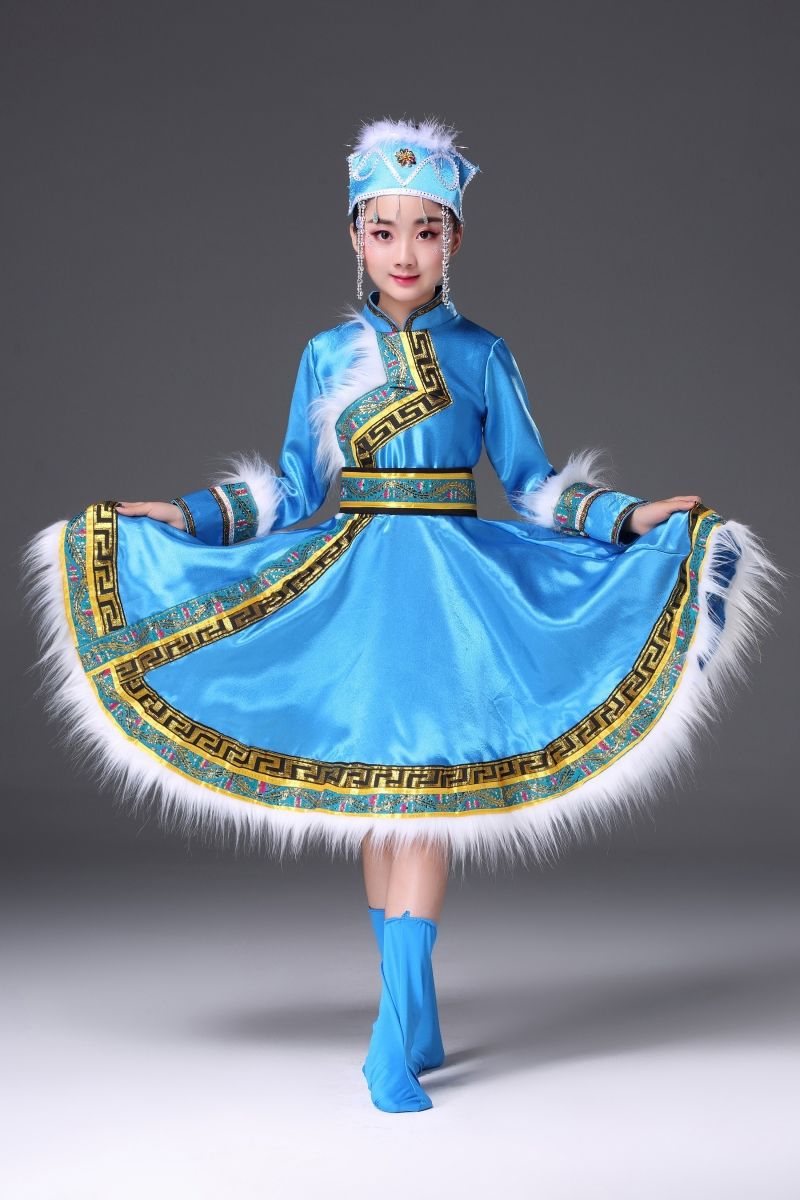 新款少数民族少儿童蒙族舞蹈裙袍幼儿园蒙古服六一表演出服装女童