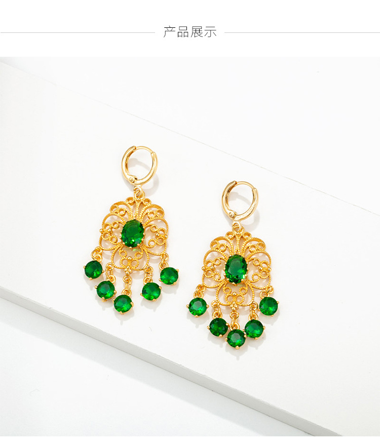 旭平首饰彩色复古宝石耳环项链套装女 法式优雅镀24k金色首饰套装