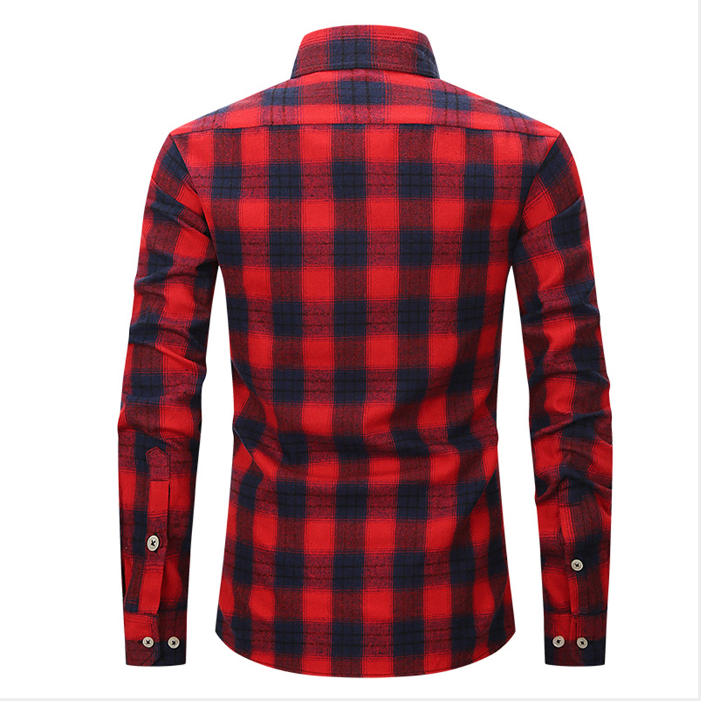 Amazon Hot Spring and Autumn Shirt Men's Brushed Flannel Plaid American Shirt Factory Wholesale Coat Youth