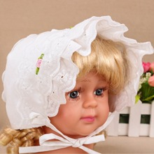 春夏婴儿帽子0-6个月新生女宝宝宫廷风蕾丝满月帽系带棉质渔夫帽
