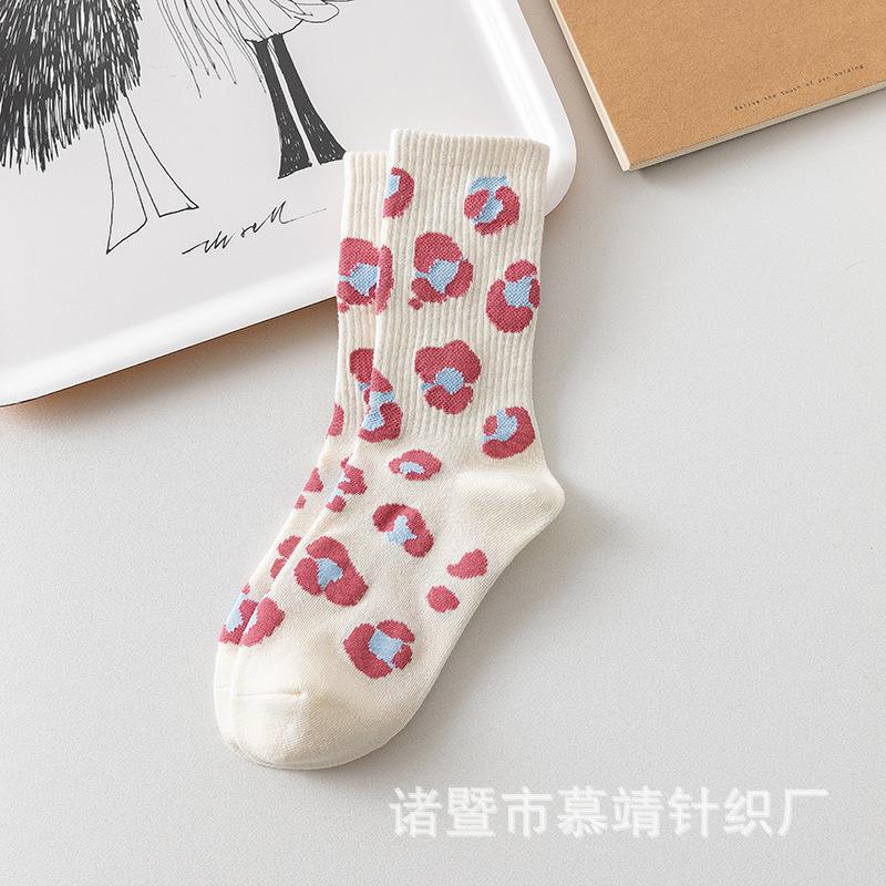 Spring and Autumn Tube Socks Pink Love Strawberry Socks Women's Fashion All-Matching Japanese Cute Ins Fashion Alphabet Stockings