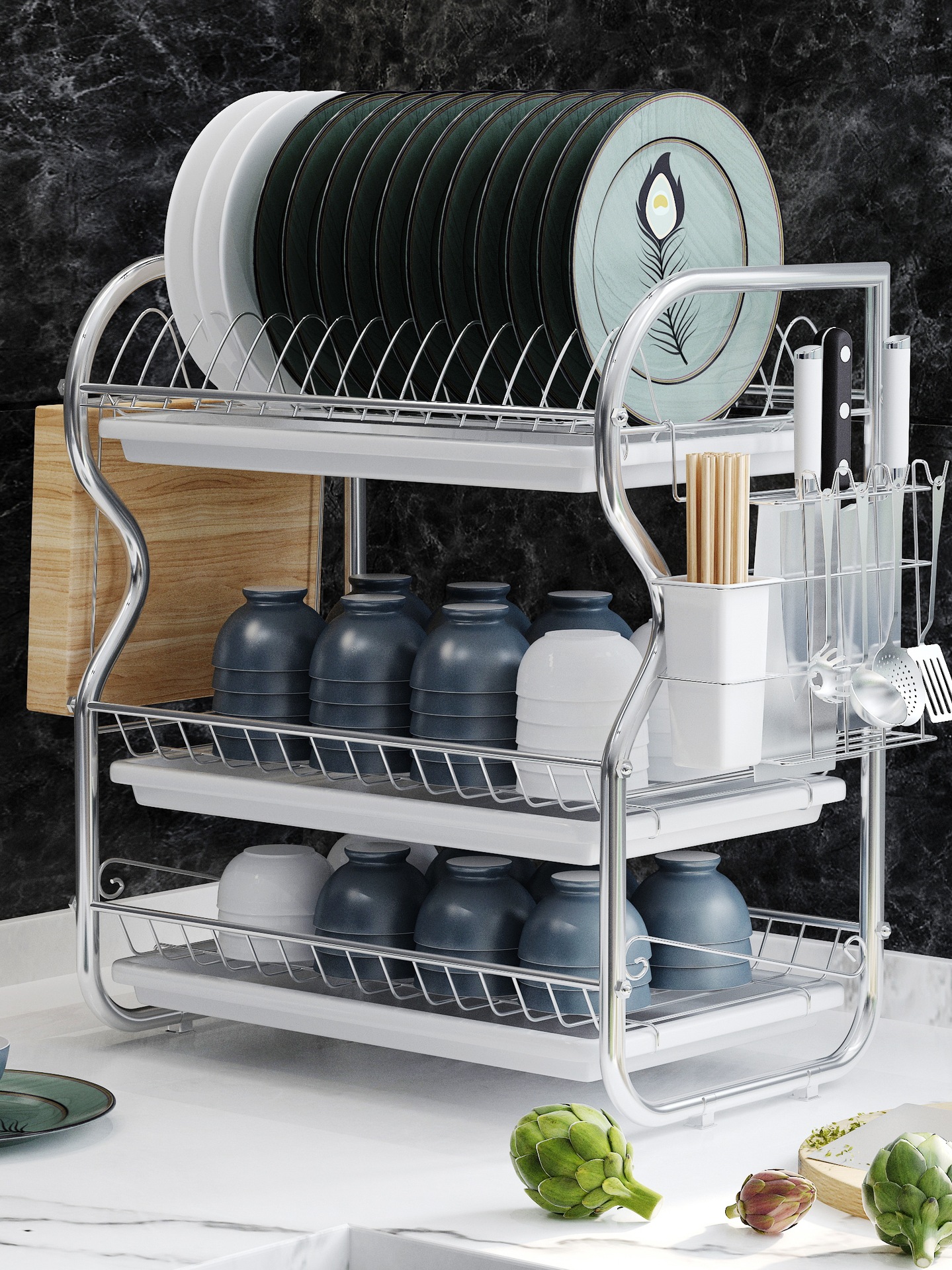 碗架沥水架304不锈钢厨房置物架晾放盘子碗碟架碗筷收纳盒沥碗架