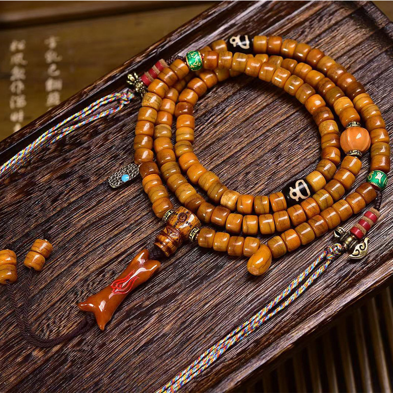 藏传回流牦牛骨108颗佛珠念珠骆驼骨多圈文玩手串玛瑙天珠配饰