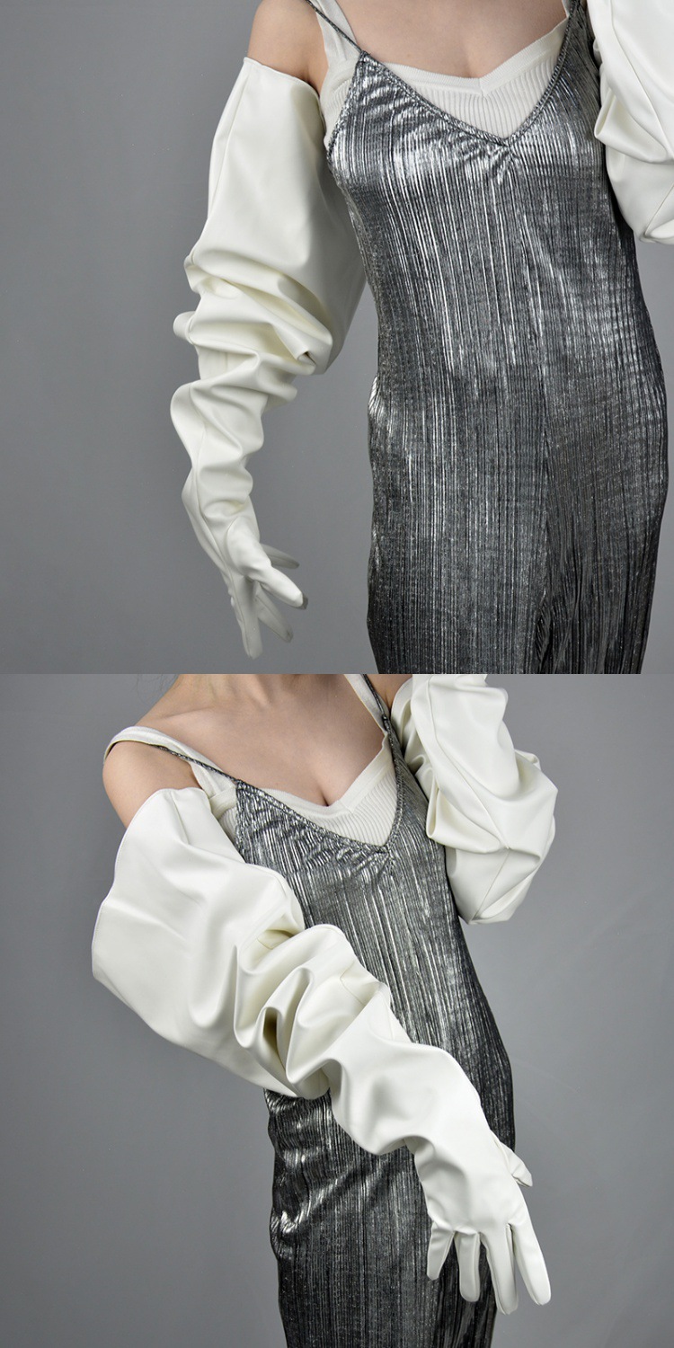 过肘皮革手套长黑色触屏70cm大袖子宽袖口蓬蓬袖泡泡袖仿皮cos