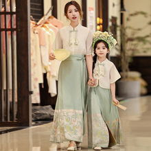 母女亲子装女童织金马面裙套装新中式国风唐装儿童汉服改良半身裙