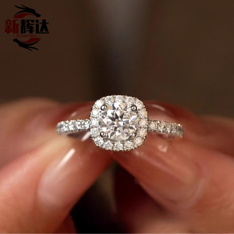 莫桑石钻戒指女s925纯银1克拉d色情侣男女豪华婚戒方包豪镶婚戒