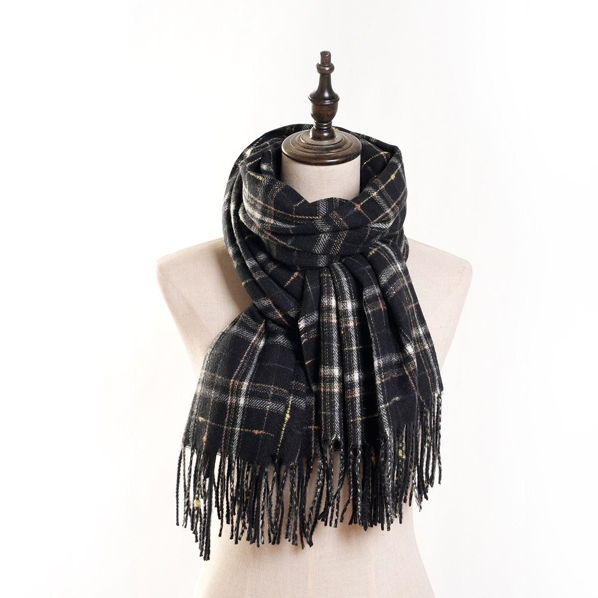 One Generation Hot-Selling New Products Cashmere-like All-Matching Striped Plaid Scarf Artistic Outer Wear Tassel Women's Scarf in Stock