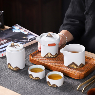 厂家自产 日式远山功夫旅行茶具套装 一壶两杯茶叶罐商务礼品
