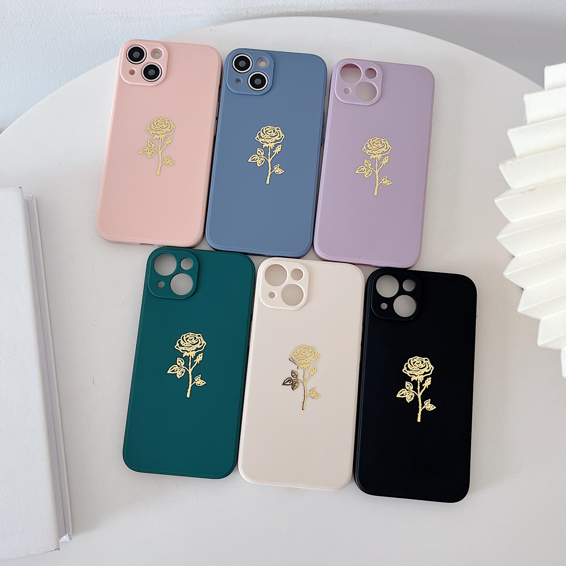 纯色硅胶适用iphone13promax手机壳烫金玫瑰花苹果12软壳11外贸xr