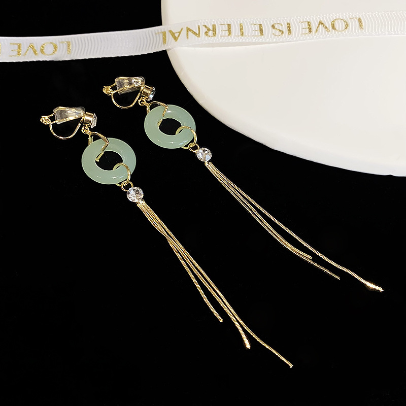 无耳洞款耳夹长款平安扣流苏耳环古风新中式国风耳饰高级感耳坠女