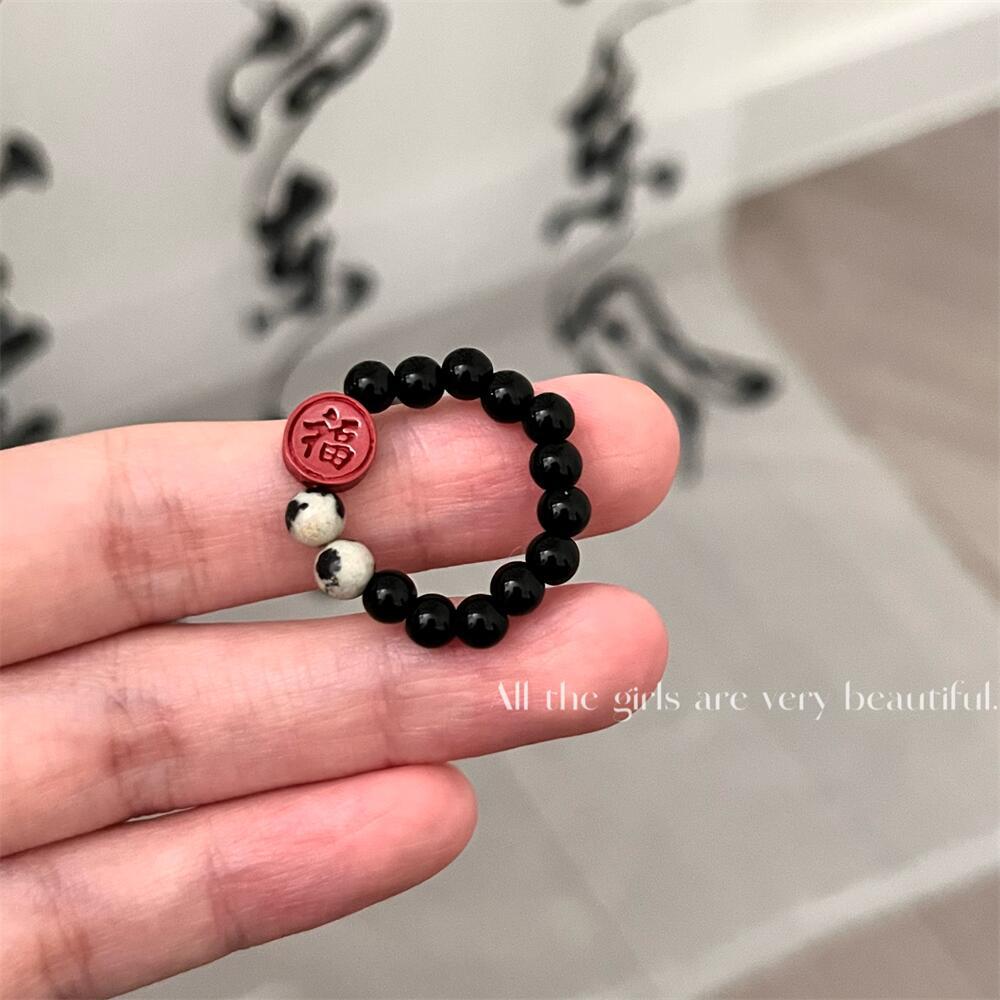 Homemade Niche Natural Stone Beaded Shell Ring New Chinese Style Cold Style High-Grade Elastic Ring Twin Ins