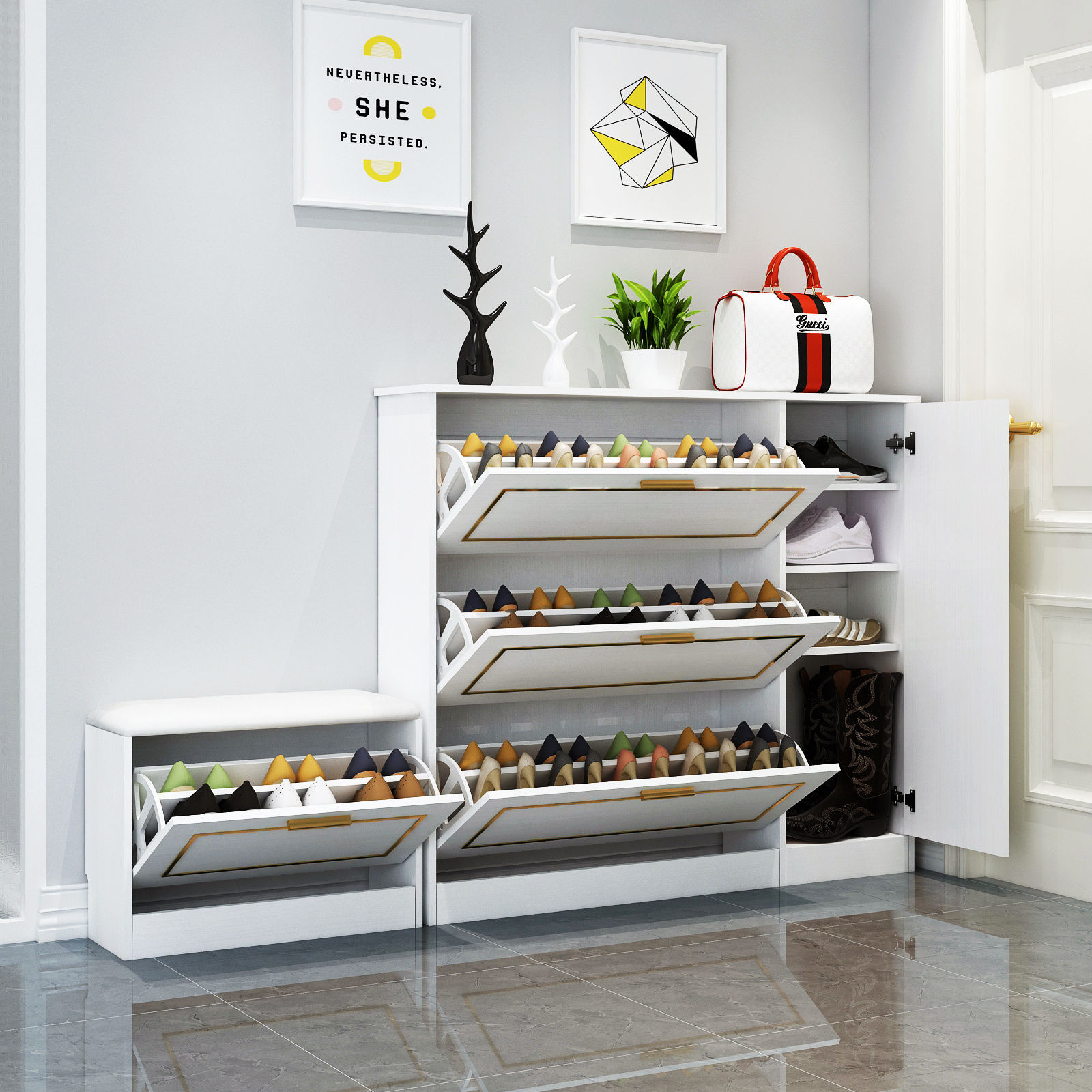 北欧轻奢超薄翻斗鞋柜家用门口省空间简约现代经济型门厅柜收纳