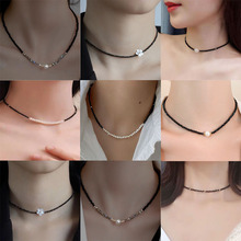 黑水晶珍珠项链女小众设计女锁骨链新款尽显优雅气质黑色晶石项链