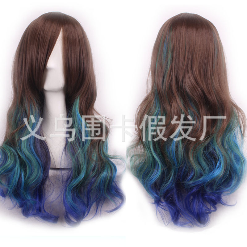 European and American Color Universal Cos Wig Full-Head Wig Foreign Trade Bangs Wig Sheath Women's Long Curly Hair Big Wave Lolita