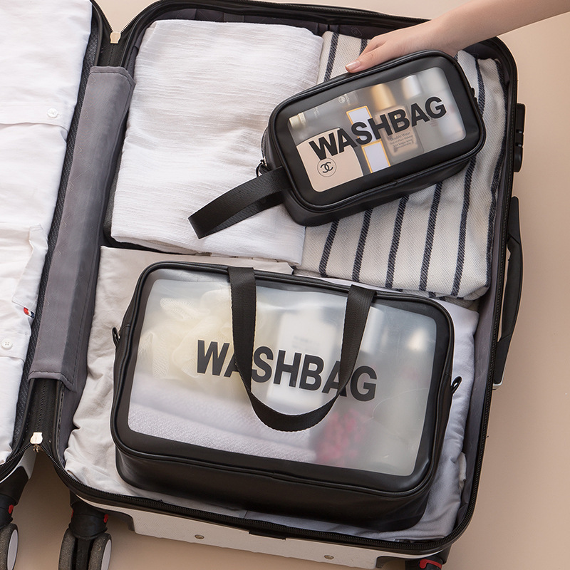 Large Capacity Portable Korean Portable Travel Transparent Wash Bag Pu Waterproof Frosted Makeup Bag Skin Care