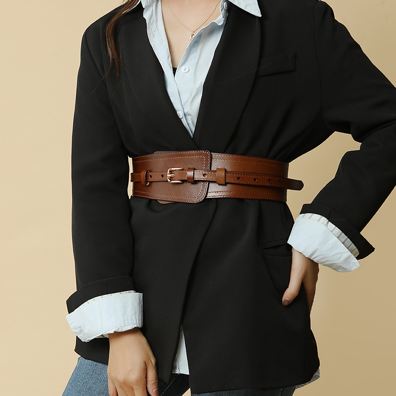 头层牛皮小众设计时尚优雅宽腰带女束腰腰封可拆卸两用真皮皮带女