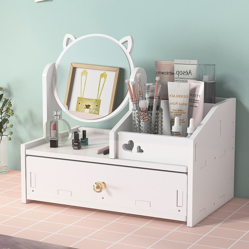 Desktop Drawer Dustproof Cosmetics Storage Box Household Dressing Table Cosmetic Mirror Desktop Skin Care Lipstick Jewelry Box