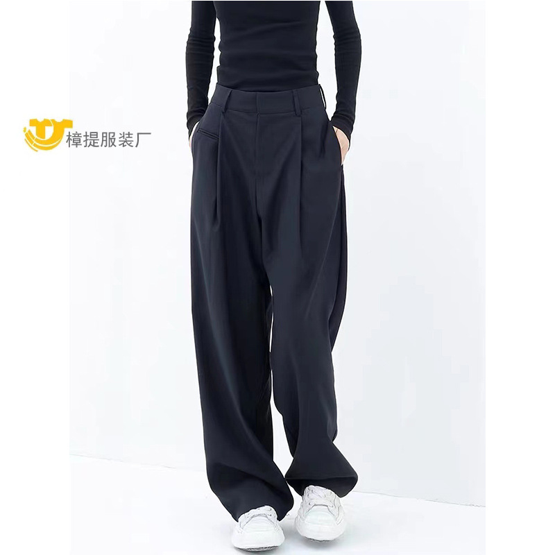 2023 New Black Suit Pants Women's High Waist Straight Loose Design Mopping Floor Draping Effect Wide Leg Pants Suit Pants