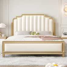 美式软靠轻奢实木现代简约主卧2米大床温馨婚床 双人床榉木1.5m床