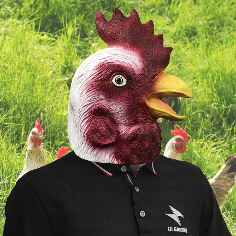 可爱大公鸡动物头套面具化妆舞会搞笑乳胶头饰万圣节派对恶搞道具