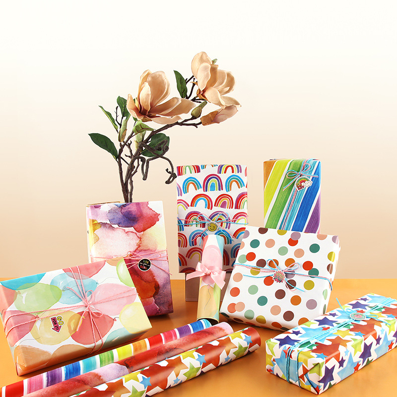 亚马逊爆款彩虹礼物包装纸情人节生日礼品包装纸书皮纸大尺寸卷纸