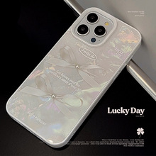 贝壳纹适用苹果14手机壳13立体珍珠蝴蝶结iphone15promax气质11硬