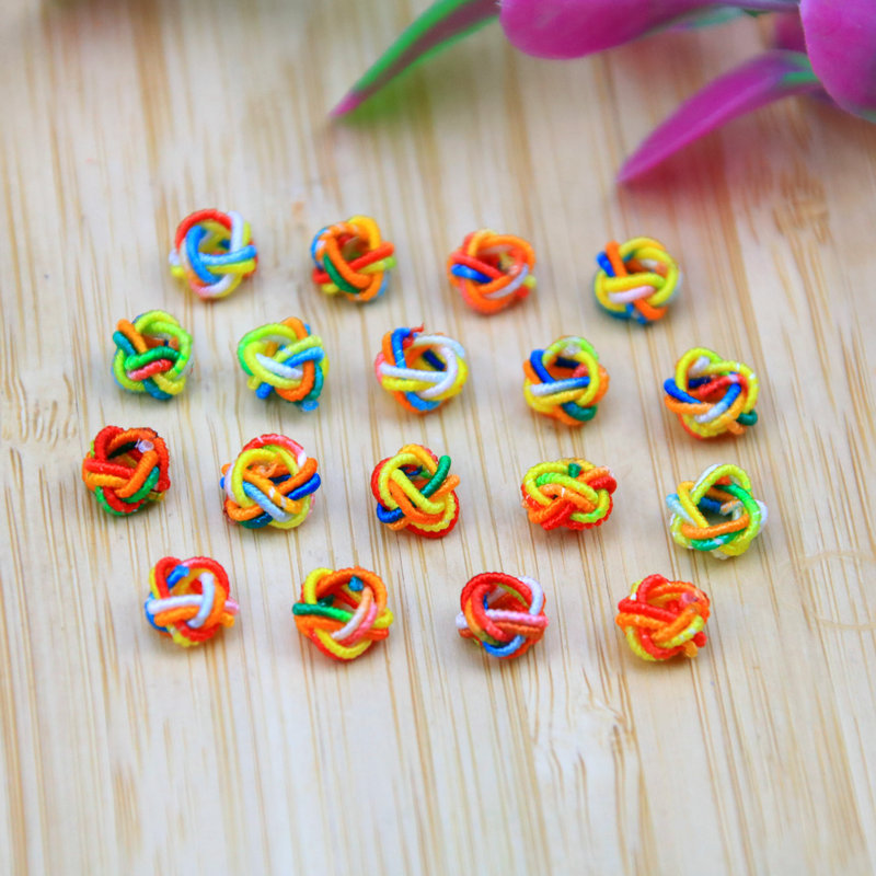 端午节饰品配件6mm菠萝结花球花帽diy手链装饰配饰挂绳五彩纽扣结