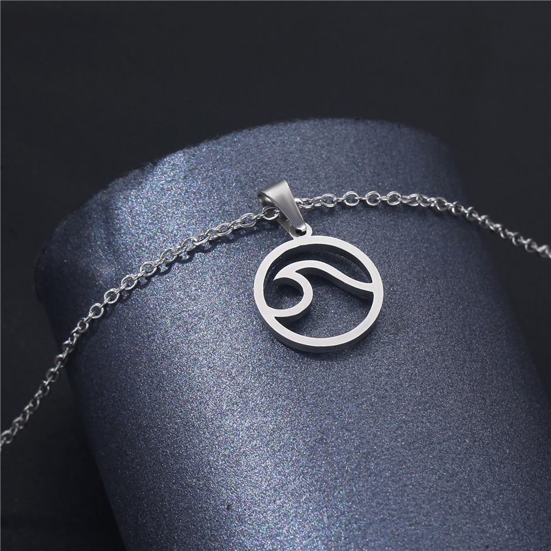 European and American Wish Popular Ornament Beach Summer round Wave Pendant Seagull Necklace Women's Stainless Steel Clavicle Chain