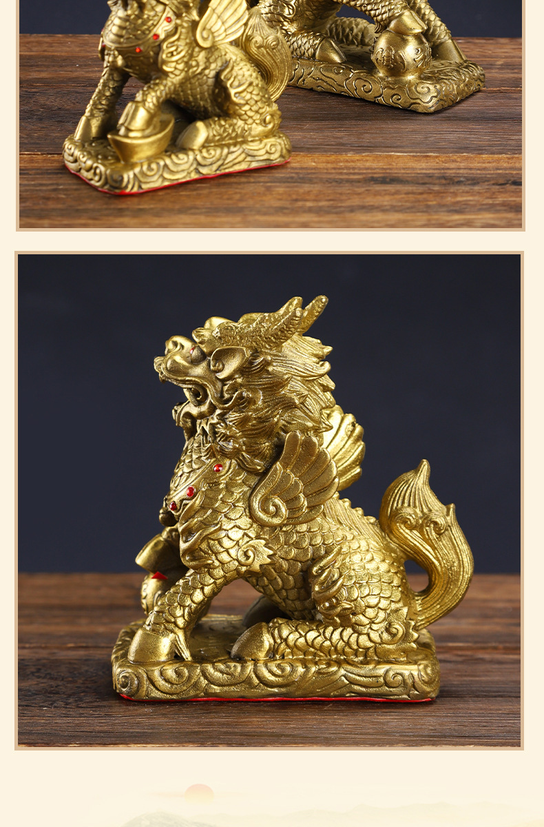 铜麒麟摆件一对纯铜麒麟铜财富麒麟铜器工艺品礼品厂家批发