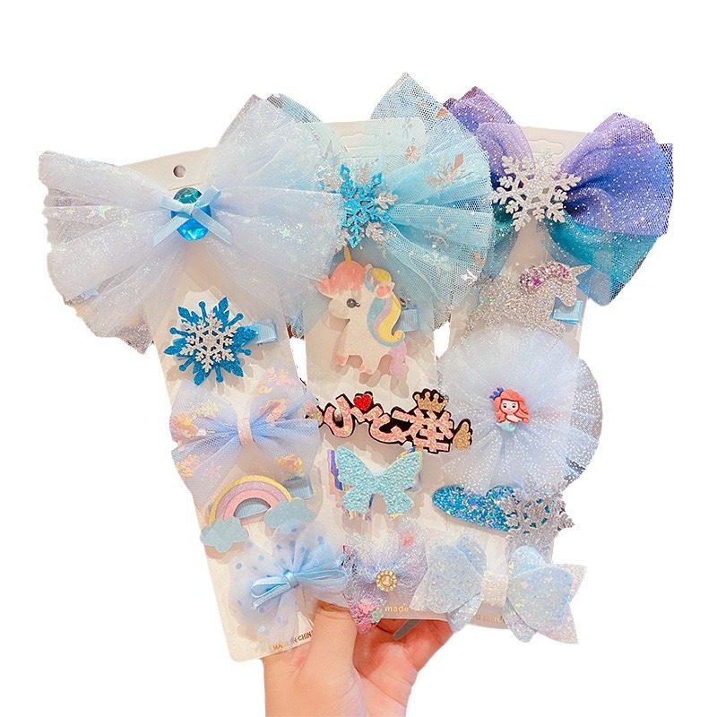 Frozen Princess Elsa New Children's Bow Barrettes Girls Super Fairy Little Girl Suit Hairpin Hair Ornaments