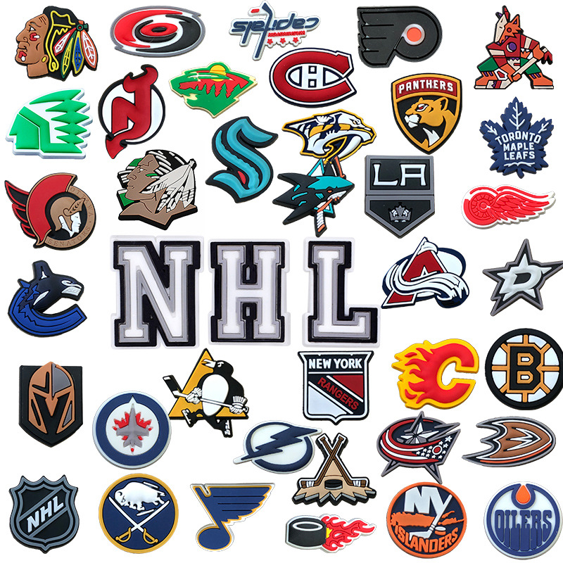 nhl冰球队系列批发北美职业冰球联盟 洞洞鞋 鞋花 鞋扣 跨境专供