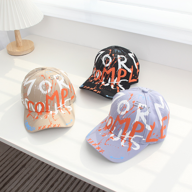 儿童棒球帽春季新款嘻哈字母印花涂鸦儿童鸭舌帽男中童儿童遮阳帽
