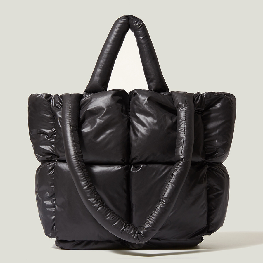 2023 New down Cotton Jacket Handbag Women's Soft Plaid Feeding Cotton Shoulder Bag Fashion Simple Tote Bag