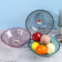 简约圆形透明水果盘家用欧式塑料果盘零食盘简约风办公室干果盘