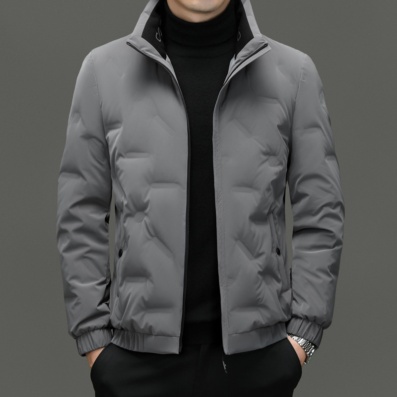 羽绒服男士常规款冬季外套宽松时尚男装立领中老年羽绒服男白鸭绒