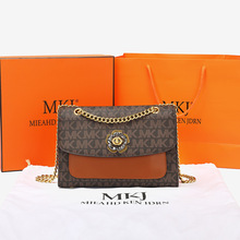 MKJ正品时尚单肩包洋气百搭链条锁扣包高级感网红拼色斜跨女包包