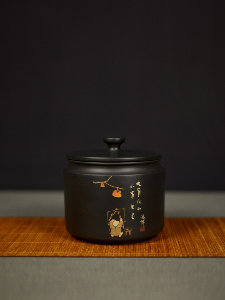 建水紫陶茶叶罐小号精品高档陶瓷密封罐紫砂醒茶储存罐普洱茶空罐