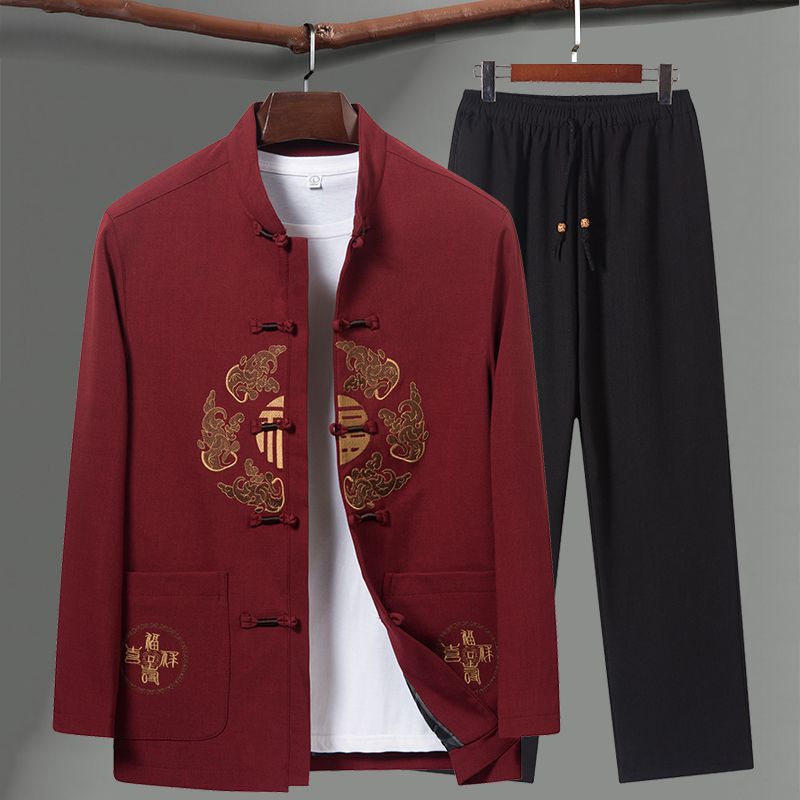 中老年人唐装男士爷爷秋装过寿套装爸爸春秋季中国风婚礼宴会外套