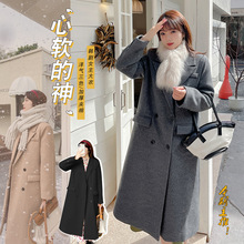 A439轩辰大码女装加肥加厚毛呢外套韩版中长款大衣西装领外套-BFD