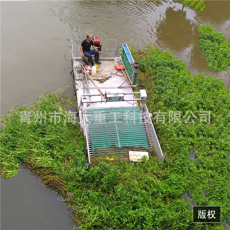 简易小型水草打捞设备泡沫浮体水生植物收集船电动割草船